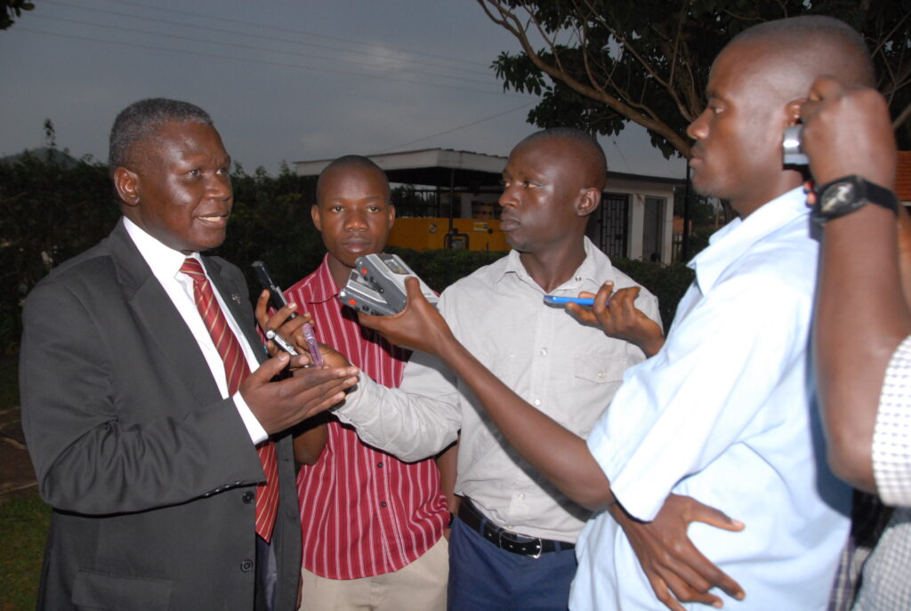 Democratic Party President General Norbert Mao addressing Reporters in Hoima in 2013. Photo by Robert Atuhairwe.