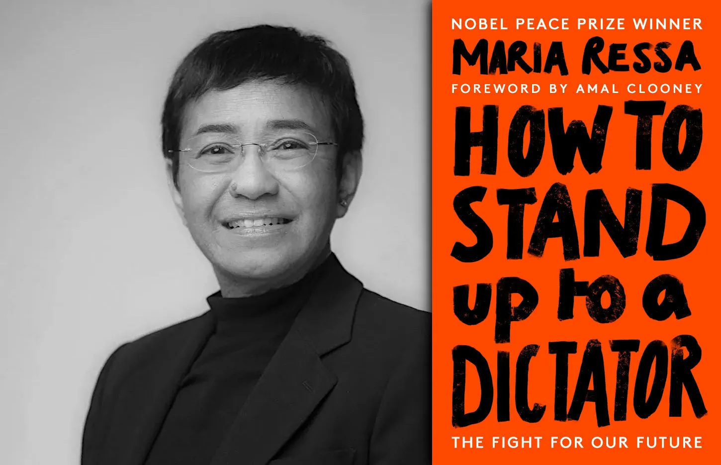 How to Stand Up to a Dictator’ by Maria Ressa book cover (right) and a portrait of the author (left). Images: Supplied / The Reading List