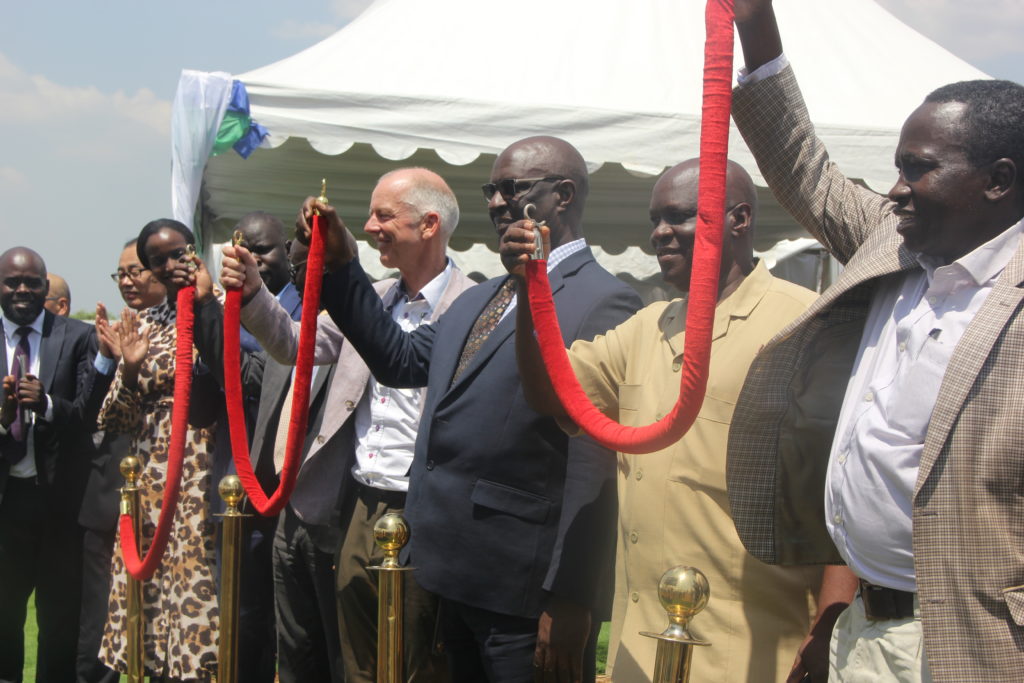 Stakeholders officially commissioning completion of 47 acres of land access which will accommodate the main camp and pipe yard during construction of the East African Crude Oil Pipeline in Kakumiro district on Thursday. Credit: Robert Atuhairwe/The Albertine Journal