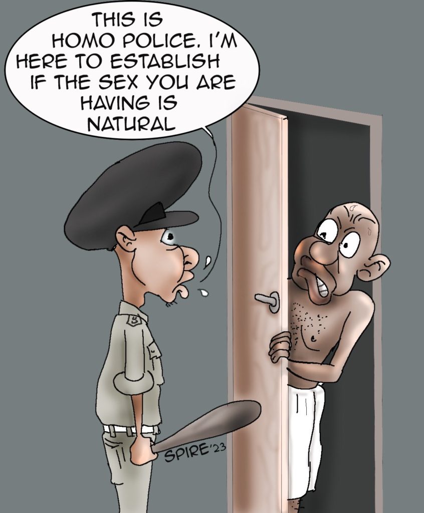 A cartoon on whether it will be easy to track offenders. Copyright-Jimmy Spire Ssentongo