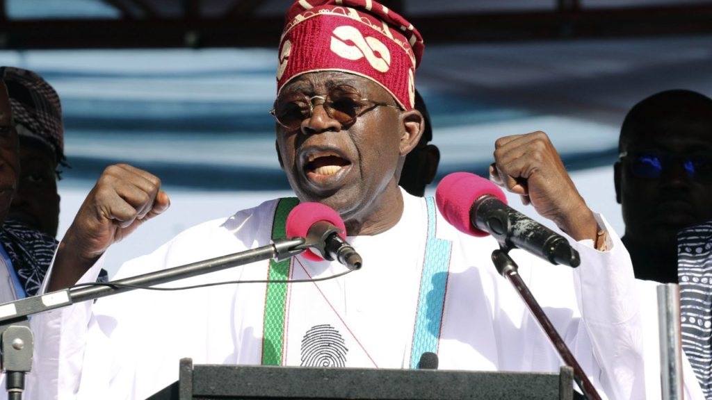 Bola Ahmed Tinubu speaks during a campaign in Jos, Nigeria, on November 15, 2022.