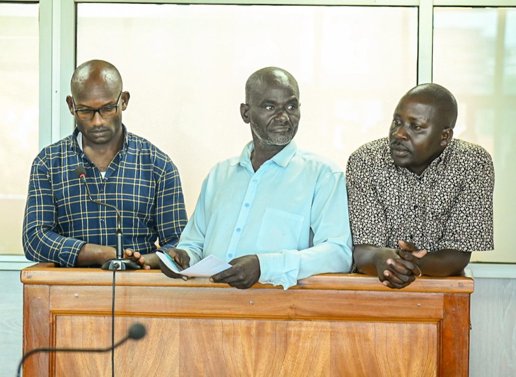 The dropped Hoima district officials L-R, Chiche, Mulindambura and Komaketch. Courtesy Photo.