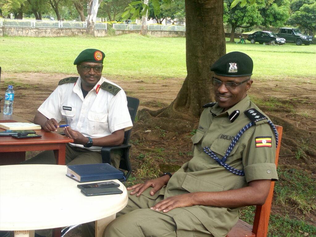 Fifth Infantry Division Commander, Brig. Gen. Felix Busizoori and Samuel Asiimwe, Aswa West Regional Police Commander on the right during a press conference at Gulu Barrack yesterday. Photo by Wilfred Okot/ The Albertine journal.